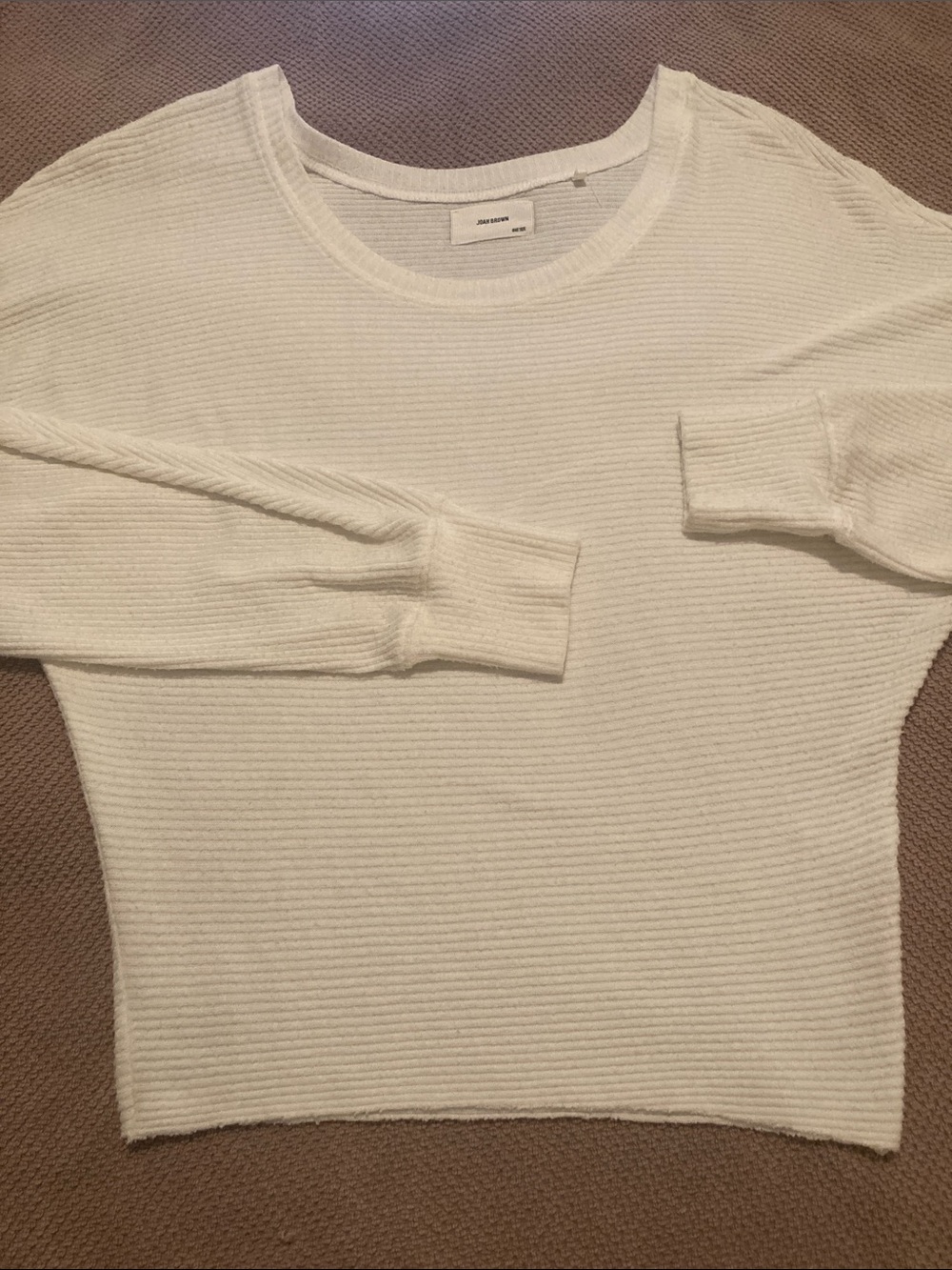 Joah Brown Slouchy Dolman Longsleeve white rib sweater knit